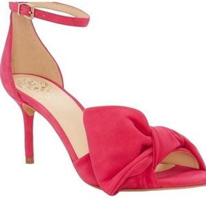 Vince Camuto Nestey Peep Toe Suede Hot Berry Pink Strappy Heel Sandals Size 9